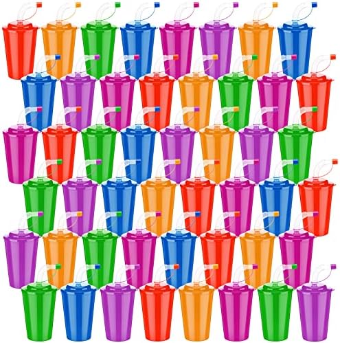 זובבה 48 חתיכות כוסות סניפר ניאון 12 עוז כוסות ניאון צבעוניות עם מכסים וקשיות כוסות פלסטיק לילדים כוסות לטובת מסיבה הוכחה