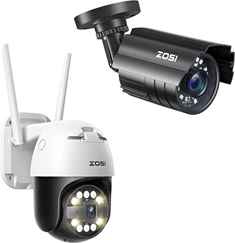 ZOSI 1080P HD-TVI אבטחה כדור אבטחה מצלמת BNC עם ראיית לילה ו- C296 5MP WiFi PTZ מצלמת PTZ, מצלמה חיצונית של PAN/TILT