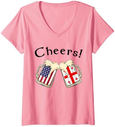 נשים אמריקאיות אמריקאיות פטריוט ארהב דגל ארהב משקאות בירה ג'ורג'יה בוגרת V-Neck חולצת טריקו