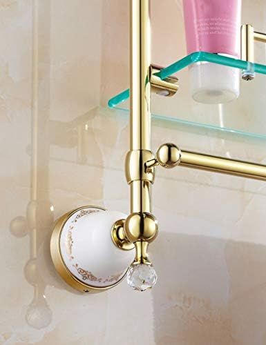 מדף אמבטיה של KMMK בית ， מתלה מגבות ， מדף מקלחת זהב מתלה אמבטיה שכבה כפולה אירופית-מסגרת זכוכית אמבטיה בסגנון