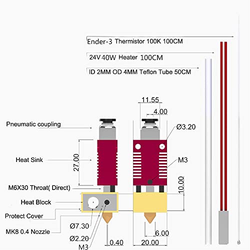Maxglee Ender 3 ערכת הרכבה של Hotend 24V 40W עבור Creality Ender-3 CR10 CR10S 3D מדפסות חלקים שדרוג שדרוג