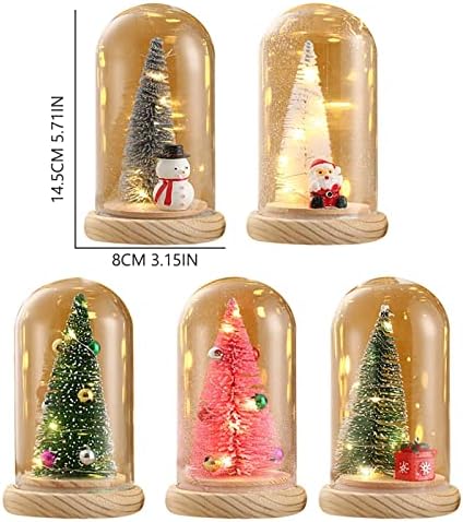 קישוט לחג המולד 2022 קישוטי עץ חג המולד מיני עץ חג המולד מיניאטורה בכיפת זכוכית עם נורות LED לחג המולד של מסיבת מלאכה לחג