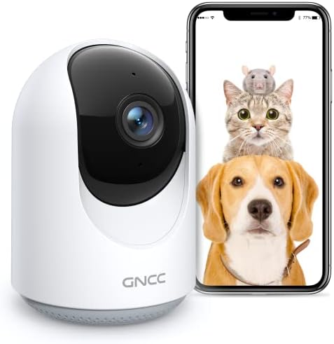 מצלמת מחמד GNCC, מצלמה מקורה לתינוק/חיית מחמד/אבטחה עם ראיית לילה, מצלמת כלבים, אודיו דו כיווני, 2.4 גרם WiFi, שלט