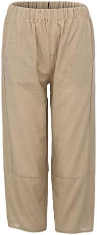 2023 מכנסי פשתן כותנה לנשים, קיץ קז'ואל רגל רחב רופף בכושר קפרי אורך קפרי נוח טרקלין חוף קפרי מכנסיים