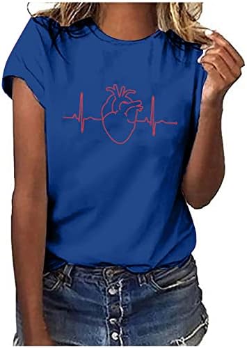 צמרות קיץ לנשים חולצות טיחות מזדמנים 2023 אופנה גרפית א.ק.ג הדפס תלבושת תלבושת שרוול קצר צוואר עגול צוואר בסיסי