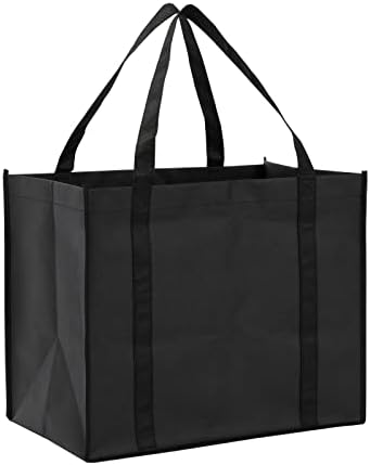אוקונה מאחז 10 חבילות שחורות שחורות גדולות לתיקי מכולת גדולים לשימוש חוזר עם ידיות לקניות, עסקים קטנים, קמעונאות