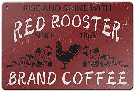 עלייה ובוהק עם תרנגול אדום רטרו שלט מתכת בציר שלט פח לפלאק פוסטר בית קפה קיר אמנות סימן מתנה 12 איקס 8 אינץ