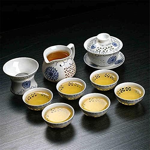 Gppzm תרבות סינית ערכות תה כחול-לבן מגדיר ג'ינגדז'ן קונג פו סט תה קרמיקה וטקס תה צלוחית גאיוואן