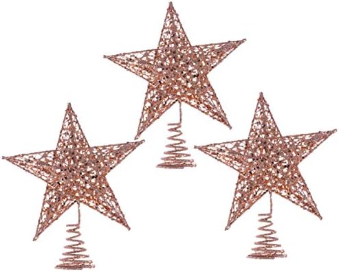 Besportble 3 PCS כוכב עץ טופר ורד זהב זהב נצנץ טופרי עץ חג המולד לקשירת קישוטי חג המולד מקורה למסיבת בית קישוטים