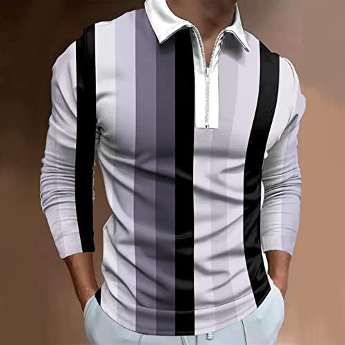 ZDDO 2022 חולצות פולו חדשות לגברים, שרוול ארוך 1/4 צוואר גולף צוואר גולף טלאים מפוספסים חולצת מעצבים מזדמנים