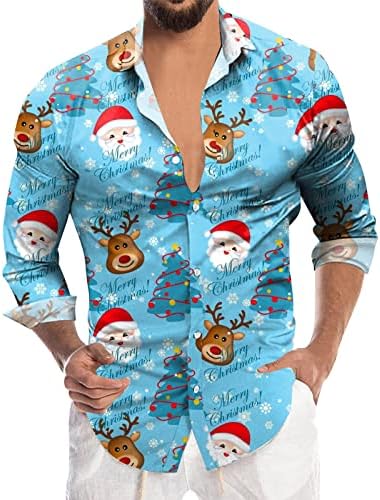 שרוול ארוך פרחוני גברים חג המולד דיגיטלי תלת מימד הדפסת חג דש כפתור חולצה שרוול ארוך חולצה רגילה חולצה