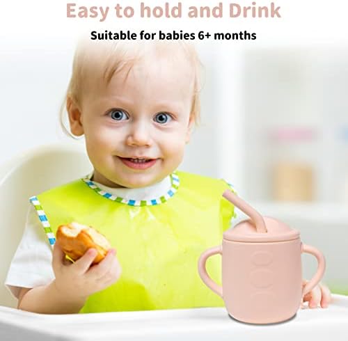 אדוכאם סיליקון בייבי גביע עם קש & מגבר; 2 ידיות, מזון כיתה פעוט תינוקות קש אימון כוסות הוכחה לשפוך, ללא תשלום, 6 חודשים+,