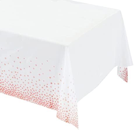 SYIIMG 4 חבילה לבנה ושושנה זהב שולחן פלסטיק מטפל למסיבות מפת מפת של מכסה שולחן קונפטי חד פעמי