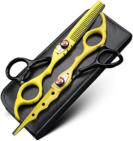 קליפר שיער בורג אלסטי צהוב 6 אינץ 'JP9CR18 פלדה מספריים חיתוך שיער מקצועי ומספריים דלילים, מספריים של כלי דוגמנות שיער,