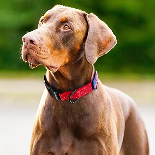 צווארוני כלבי ניילון רפלקטיביים, עם אבזם מתכת מהיר של שחרור מהיר וכתמי טלאי דגל אמריקאים, צווארון כלבים קלאסי ניילון