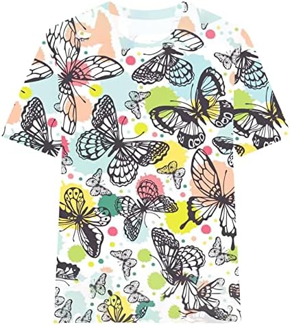 חולצות שרוול קצרות 1/2 נערות נערות נערות צוואר סטרץ 'פרפר פרחים הדפס פרחוני חולצה בסיסית מזדמנת נשים 2023 WR