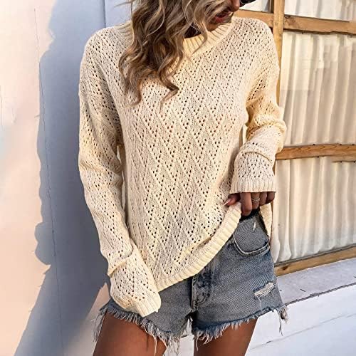Nokmopo נשים סוודר ארוך אופנה מזדמנת 2022 סרוג סריג עם שרוולים ארוכים סוודר סוודר סוודר עליון סרוג עליון עליון