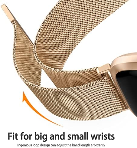 Vanjua עבור Fitbit versa 2 להקות נשים גברים, לולאת רשת מתכת נירוסטה לולאה מתכוונת רצועת החלפת צמיד מגנט