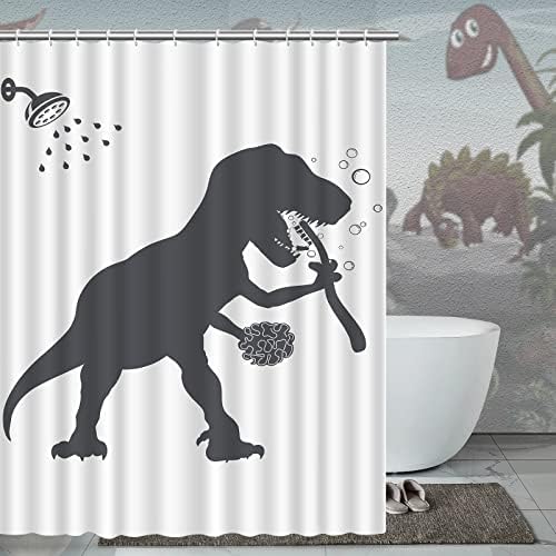 וילונות מקלחת דינוזאור חמודים, וילון מקלחת דינוזאור מצחיק מצחיק לחדר אמבטיה 72x72in