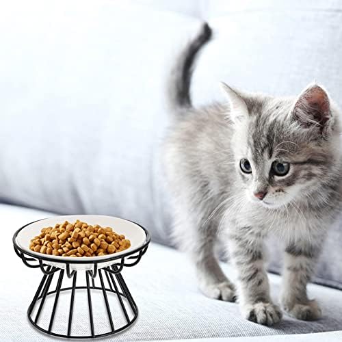 חתול קערה, מוגבה להסרה חתול מזון קערה, 15 סמ קרמיקה צלחת רדודה לחיות מחמד מזון קערה עם מעמד מתכת עבור שטוח מול חתולים