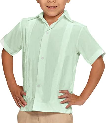 ילדים בני פשתן גואיאברה חולצות קצר שרוול כפתור למטה התפשטות צווארון קיץ מוצק רגיל קובני חולצות