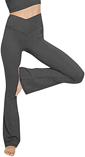 מכנסי יוגה נשים רגל רחבה עם כיסים אלסטיים מותניים גבוהים מוצקים כושר רופף כושר טרנדי מזדמן מכנסי
