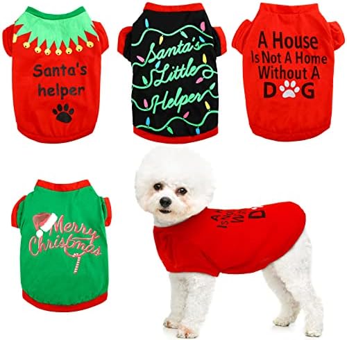 4 חתיכות חג המולד כלב סוודרים למזג האוויר קר רך חם חג המולד כלב בגדי חג המולד כלב חולצה גור תלבושת הלבשה חורף חם לחיות
