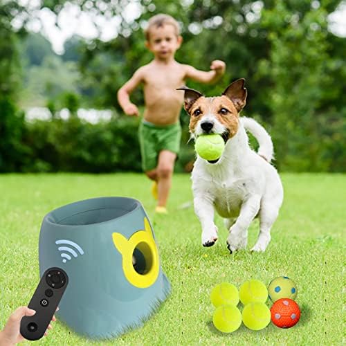 BestHLS משגר כדור כלבים אוטומטי מכונת זורק כדור טניס אינטראקטיבי לכלבים בינוניים קטנים מביאים מרחק 10-30ft עם התנגשות