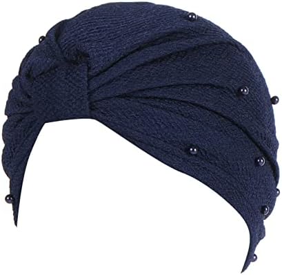 כפת כובע לנשים פרל טורבן אתני כיסוי ראש קומפי מוצק צבע שיער מכסה גולגולת כובעי אופנה לעטוף בארה ' ב