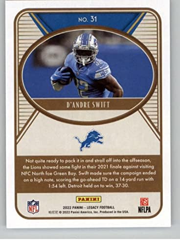 D'Andre Swift 2022 Panini Legacy 31 NM+ -MT+ NFL אריות כדורגל