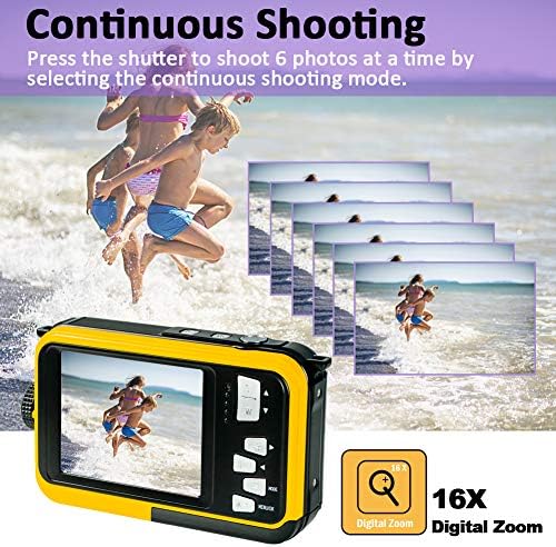 מצלמה מתחת למים של Shimshon Full HD 2.7K 48MP מצלמה אטומה למים לשנורקלינג מסך כפול מצלמה אטומה למים דיגיטלית