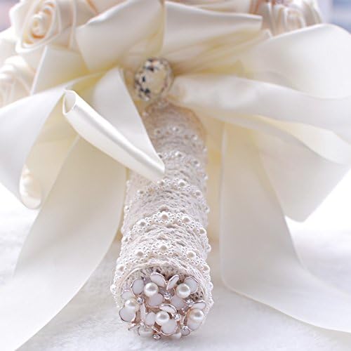 כלה חתונה רומנטית של Jackcsale מחזיקה ורדים זר עם וידוי זר פנינת יהלום וידוי של יום האהבה