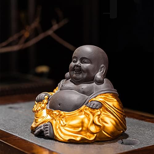 Hormsdar חרס סגול תה חיית מחמד צחוק בודהה פסל למשרד ביתי דקור קרמיקה קרמיקה חמודה חמוד בודהה קונגפו נזיר צלמית