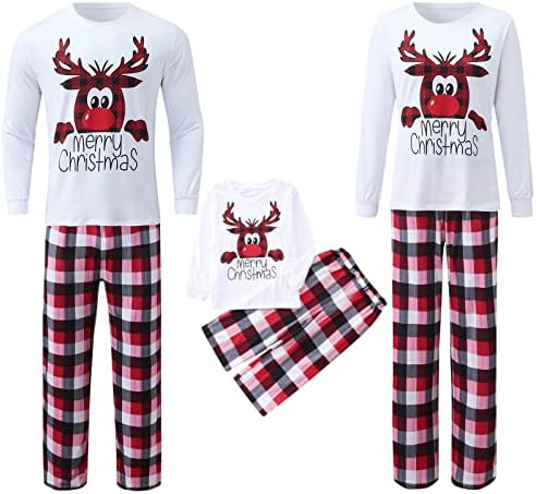 תלבושות תואמות לחג המולד תלבושות משובצות לחג בגדים תואמים לחולצת טריקו להדפסת איילים משפחתית + מכנס מזדמן