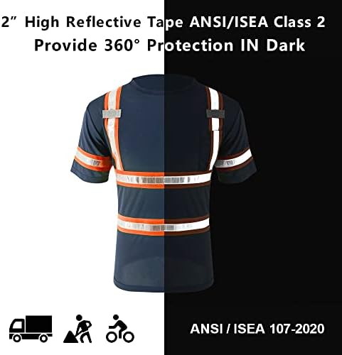 חולצות רפלקטיביות של SMASY - נראות גבוהה שרוול קצר חולצות ANSI עם כיסים וקלטת רפלקטיבית לגברים, נשים