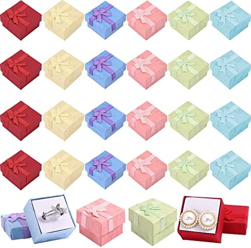 סט קופסאות מתנה קרודואה 24 יחידות, קופסאות תכשיטים בצבעים שונים, קופסת מתנה קשה קטנה לעגיל טבעת,קופסאות מתנה לתכשיטים עם קשר