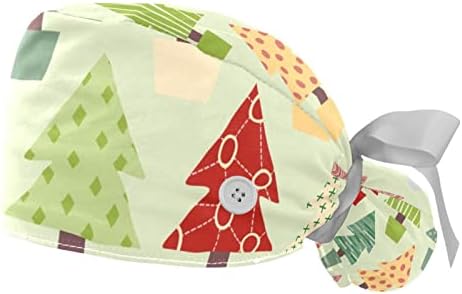 כובעים רפואיים של Lorvies לנשים עם כפתורים שיער ארוך, כובע עבודה מתכוונן 2 חלקים, עץ חג המולד מופשט רב צבעוני