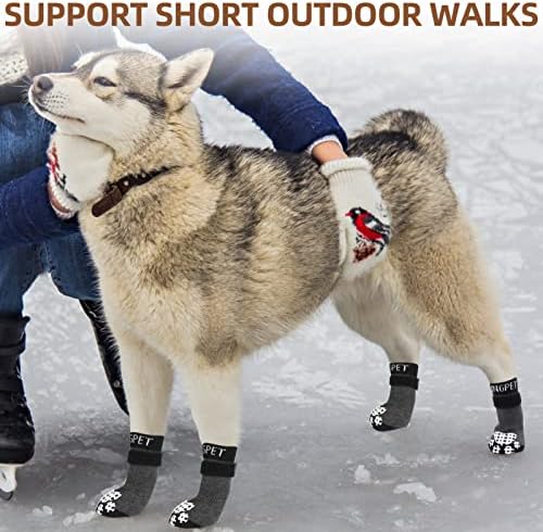 גרביים כלבים אנטי -החלקה של Pupteck צדדי עם רצועות מתכווננות ללבוש מקורה - 2 זוגות גרביים לבקרת משיכה של PET PAW על רצפת