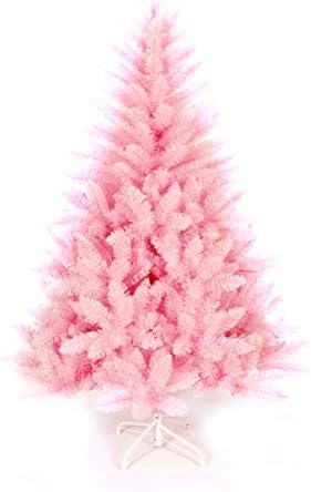 עץ חג המולד של ZPEE ורוד עם מעמד מתכת, חומר מלאכותי PVC עץ חשוף קל להרכבה עץ אורן קישוט חג המולד ללא קישוט