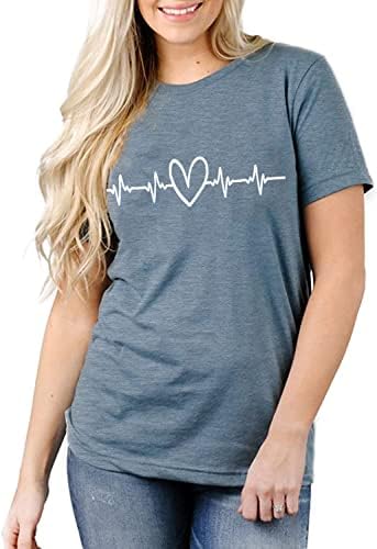 חולצת טי פעימות לב לנשים אהבה חמודה לב גרפי גרפי חולצות הדפס מצחיקות