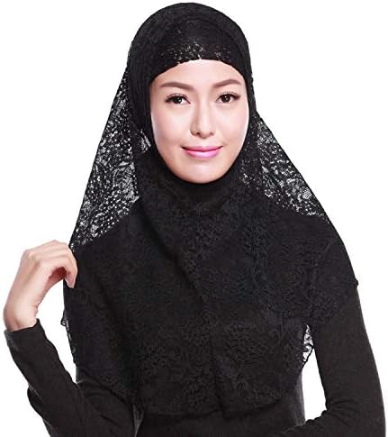OHMILL נשים תחרה מוסלמית חיג'אב משקל קל 2 חתיכות חטיבות ראש עוטפות צעיף חיצוני כובע פנימי