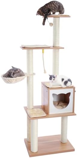 מודרני עץ חתול עץ רב-רמת חתול מגדל עם באופן מלא סיסל כיסוי מגרד הודעות, דלוקס דירות גדול קפסולת חלל קן