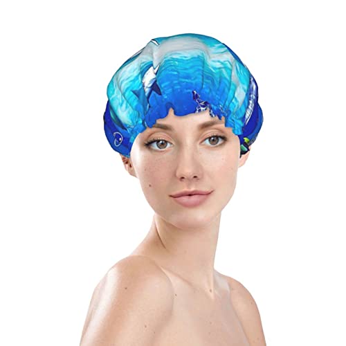אוקיינוס ​​ים ים דגי אלמוגים מודפסים כובע שיער כובע שיער לשימוש חוזר כובע אמבטיה כובעי מקלחת אטומים למים לנשים כל אורכי