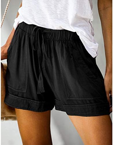 מכנסיים קצרים של אוסיסט לנשים נוחיות משיכה מותניים אלסטיים צבע אחיד בכיס קיץ קיץ רגל רחבה רופפת מכנסיים קצרים