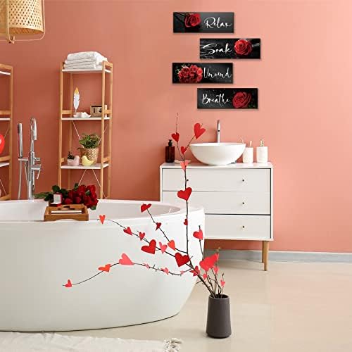 4 חתיכות אדום רוז אדום קיר אמבטיה קיר קיר פרחים שירותי חדר אדום תפאורה אדומה להירגע להירגע