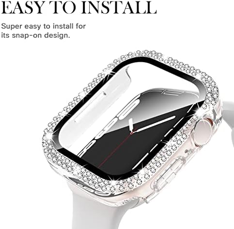 Adepoy עבור Apple Watch Series 7/8 41 ממ עם מגן מסך זכוכית מחוסמת, כפול בלינג קייס קריסטל יהלומי ריינסטון פגוש סך הכל