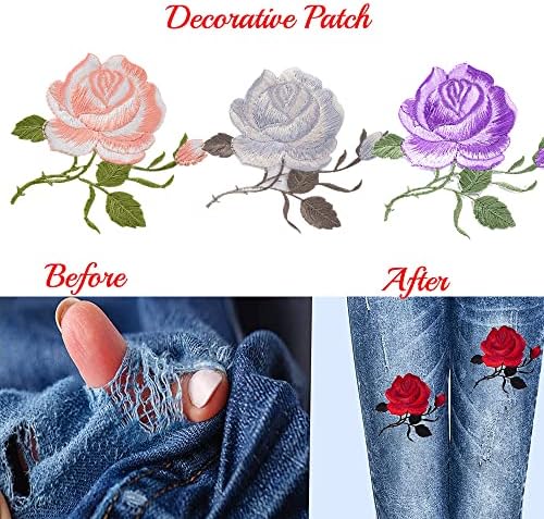 4 יחידים ברזל על טלאי פרח ורד טלאים דקורטיביים/ללא תפירה תיקון בגדים/תיקון תיקון רקום עבור מעילי שמלה תיק