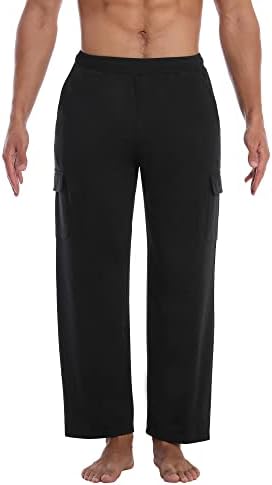 מכנסי טרנינג מטען של Runhit מכנסי יוגה כותנה מכנסיים פתוחים של טרקלין אתלטי פתוח עם כיסים עם כיסים