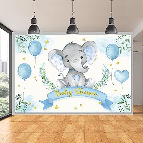 ילד פיל תינוק מקלחת רקע בצבעי מים כחול פיל ירק עלים בלון ענן צילום רקע זה ילד יילוד ילדים מסיבת יום הולדת באנר
