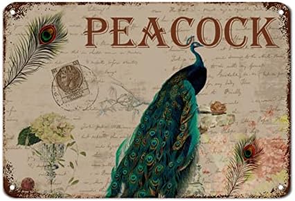 Madcolitote Vintage ירוק טווס ציפור ורוד פרחים עשירים שלט מתכת שלט מתכת צרפתית פריז רטרו טווס עיצוב אלומיניום מתכת שלט כפרי